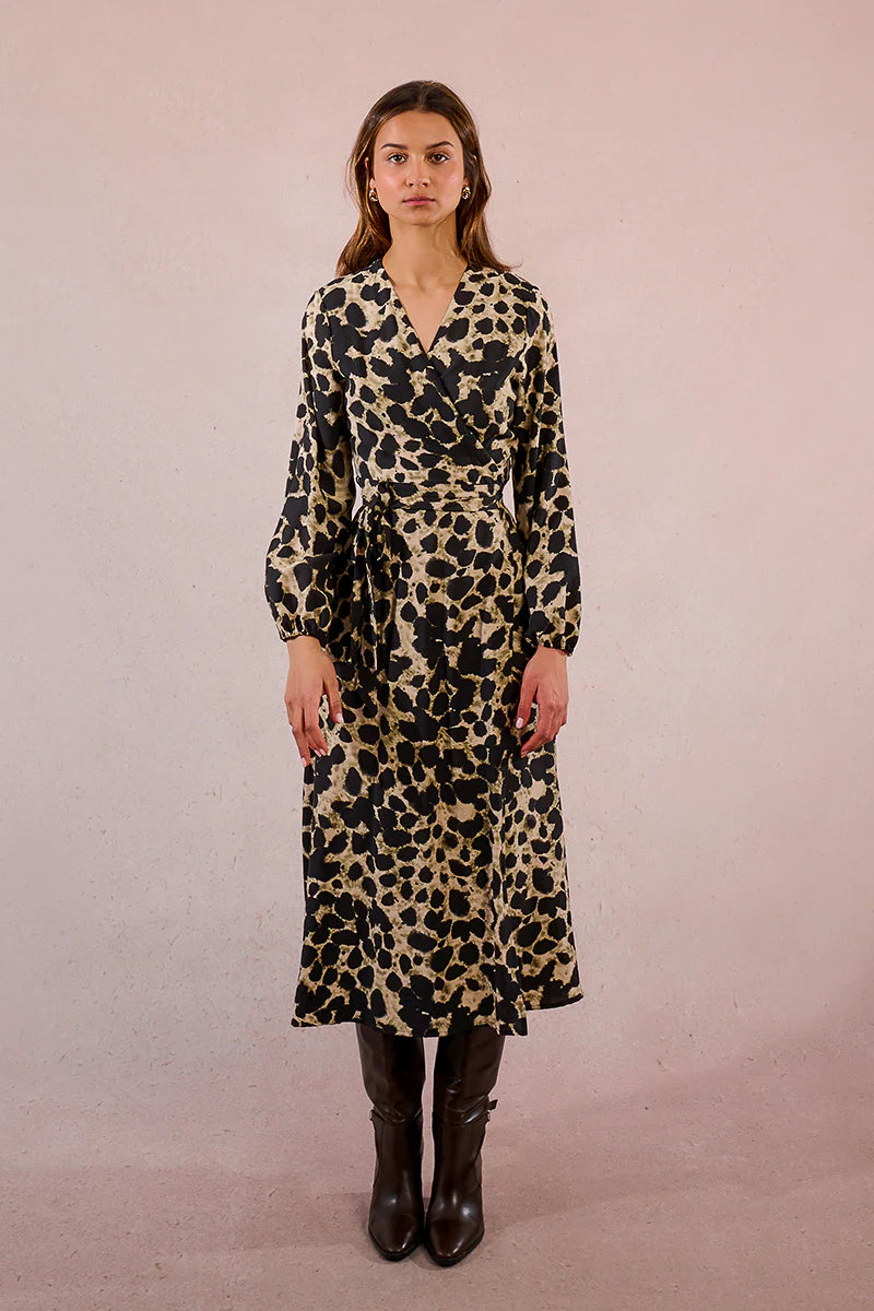 Molly Bracken Animal Print Long Wrap Dress