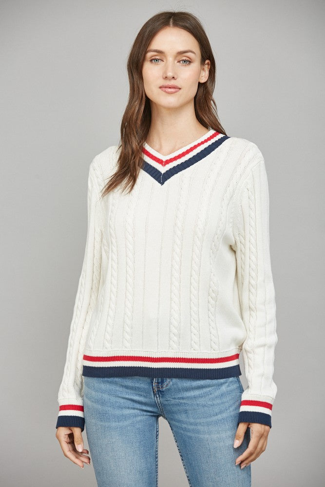 Cable Knit Varsity Sweater