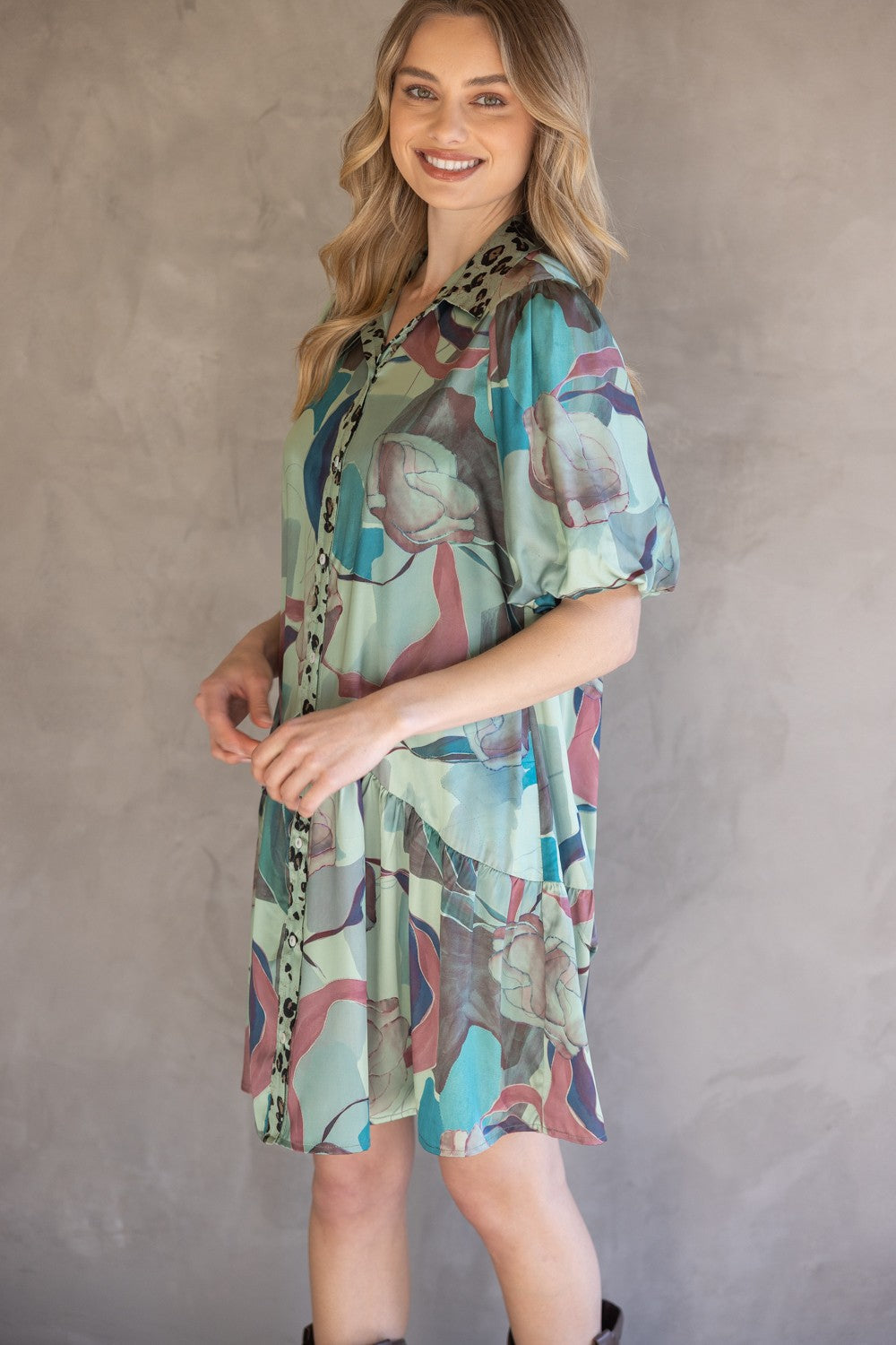 Midnight Safari Satin Shirt Dress