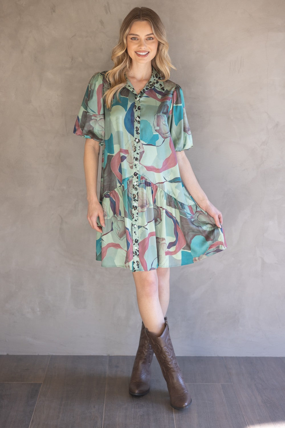 Midnight Safari Satin Shirt Dress