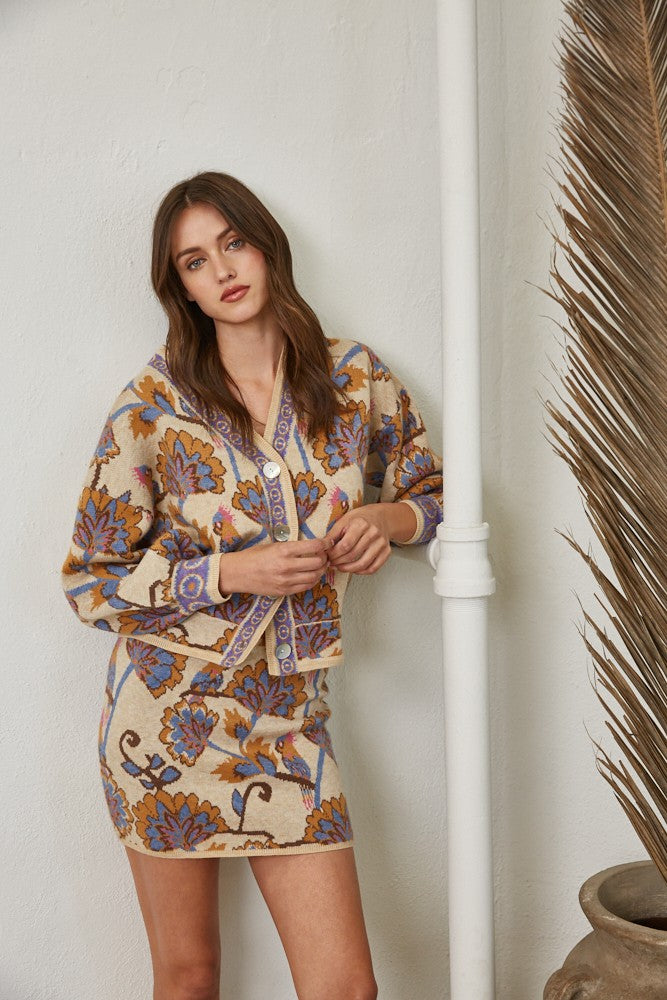 Floral Pattern Jacquard Mini Skirt