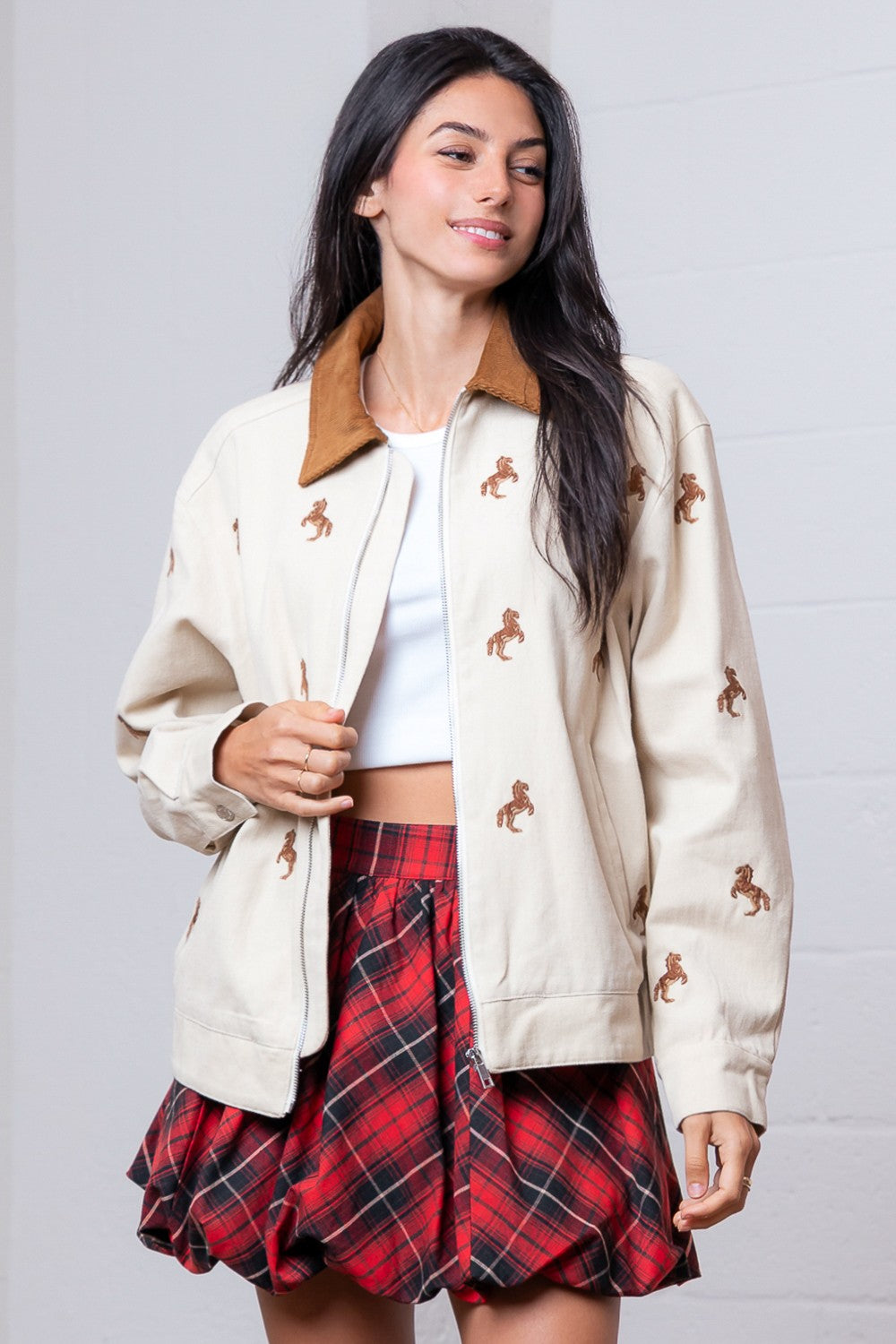 Horse Embroidered Zip Jacket