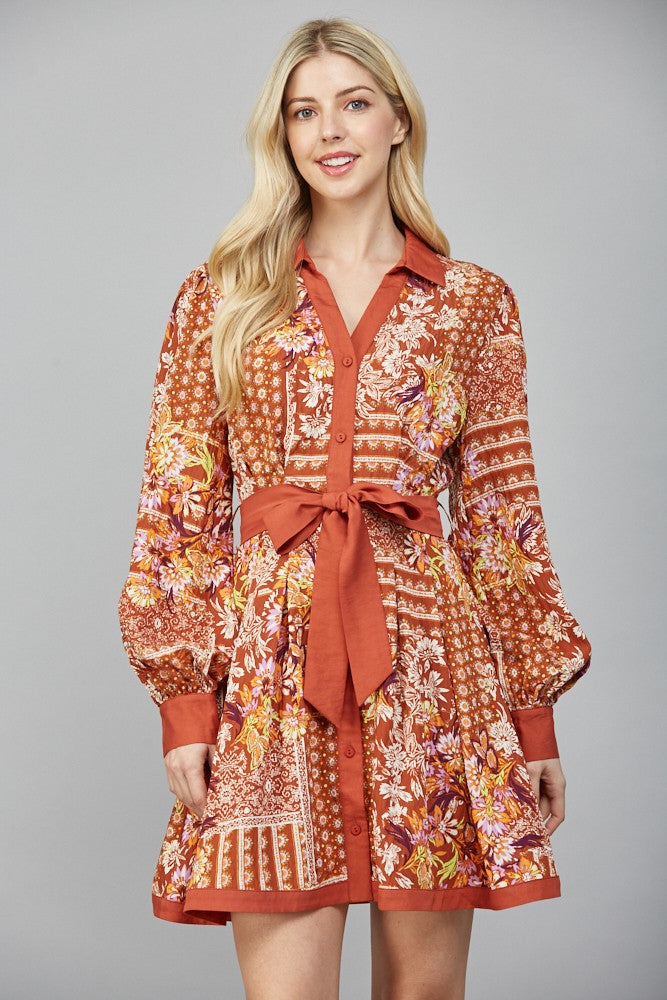 Rustic Harvest Floral Shirt Dress