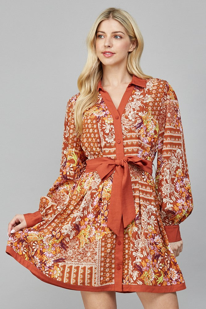 Rustic Harvest Floral Shirt Dress