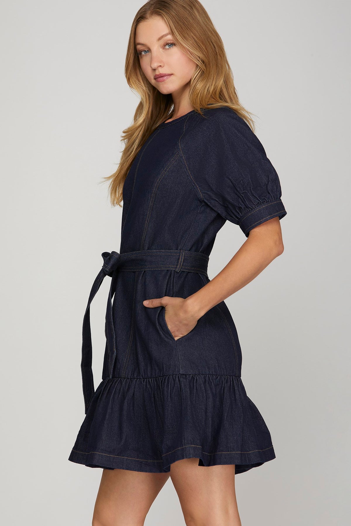 Maplewood Puff Sleeve Denim Mini