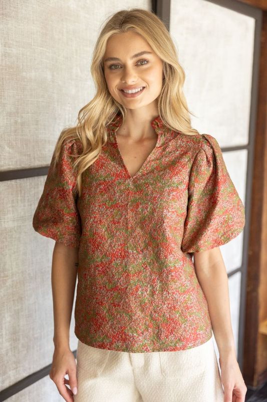 Autumn Horizon Jacquard Ruffle Top
