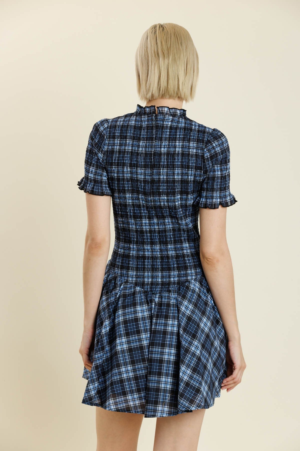 Midnight Plaid Smocked Mini Dress