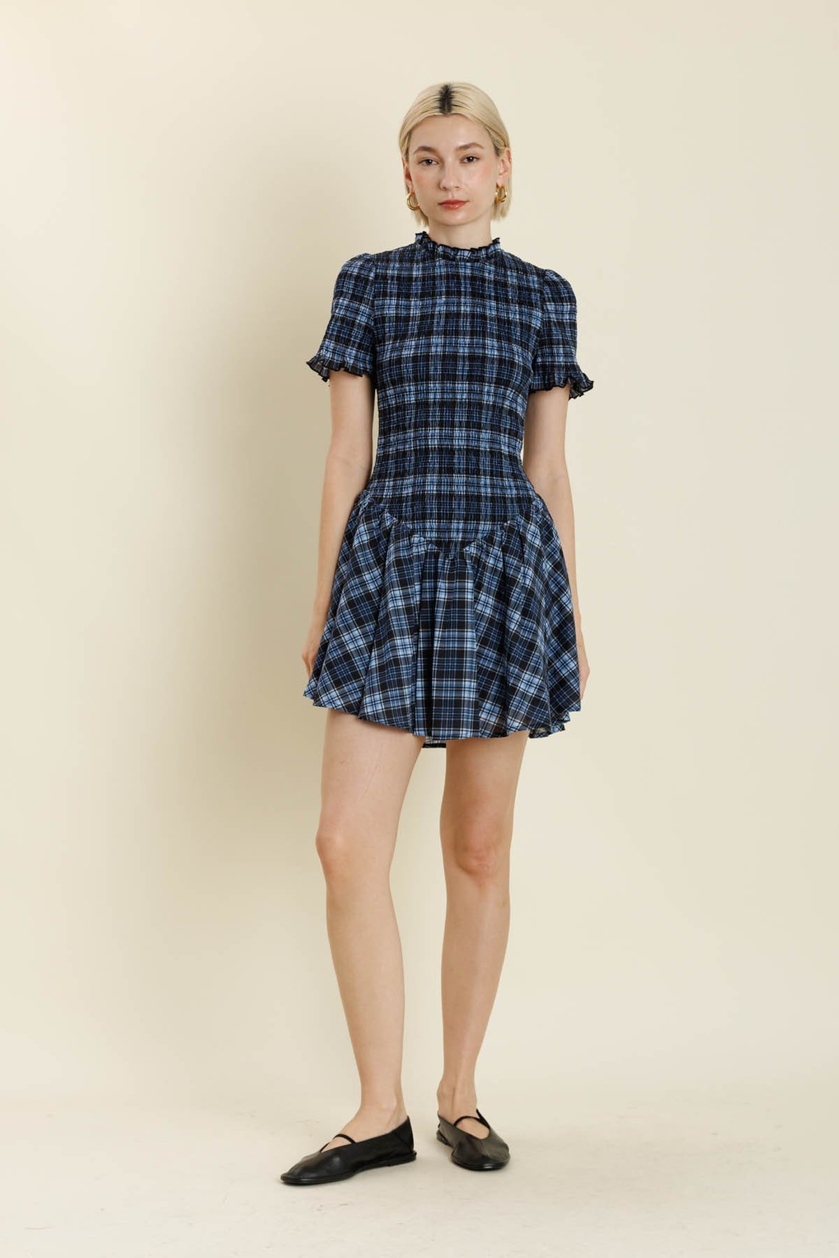 Midnight Plaid Smocked Mini Dress