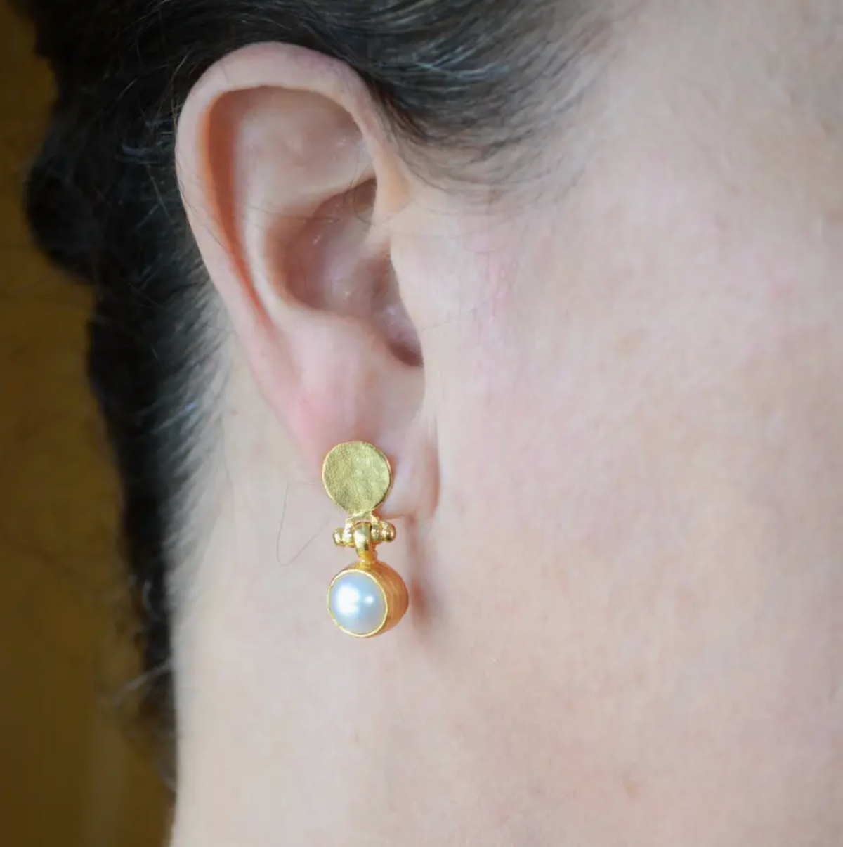 Pearl Hammered Post Earrings