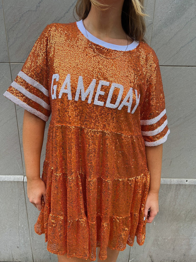 Gameday Sequin 00 Jersey Dress in Black and Gold