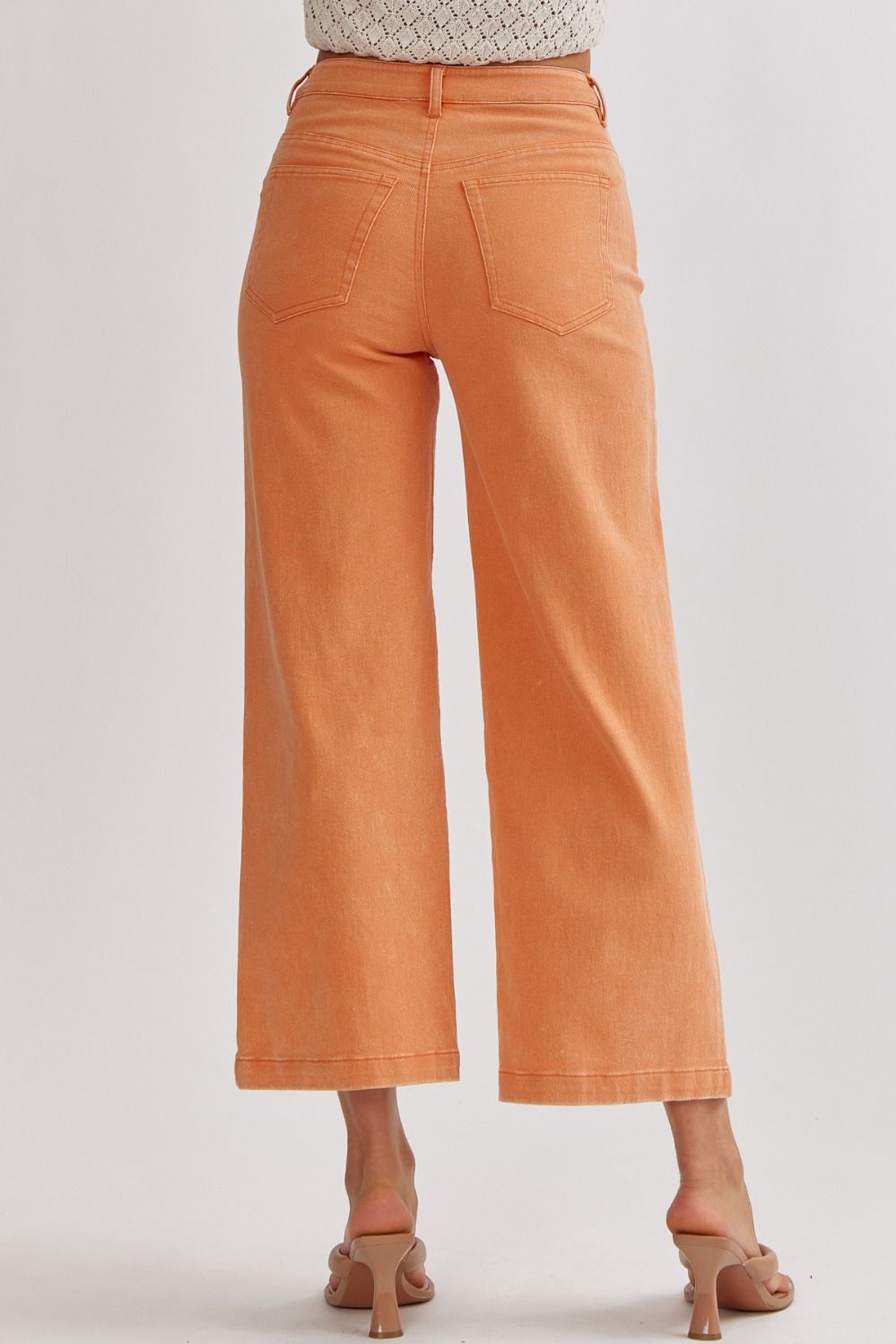 acid wash high waisted wide leg pants in tennessee orange-back view