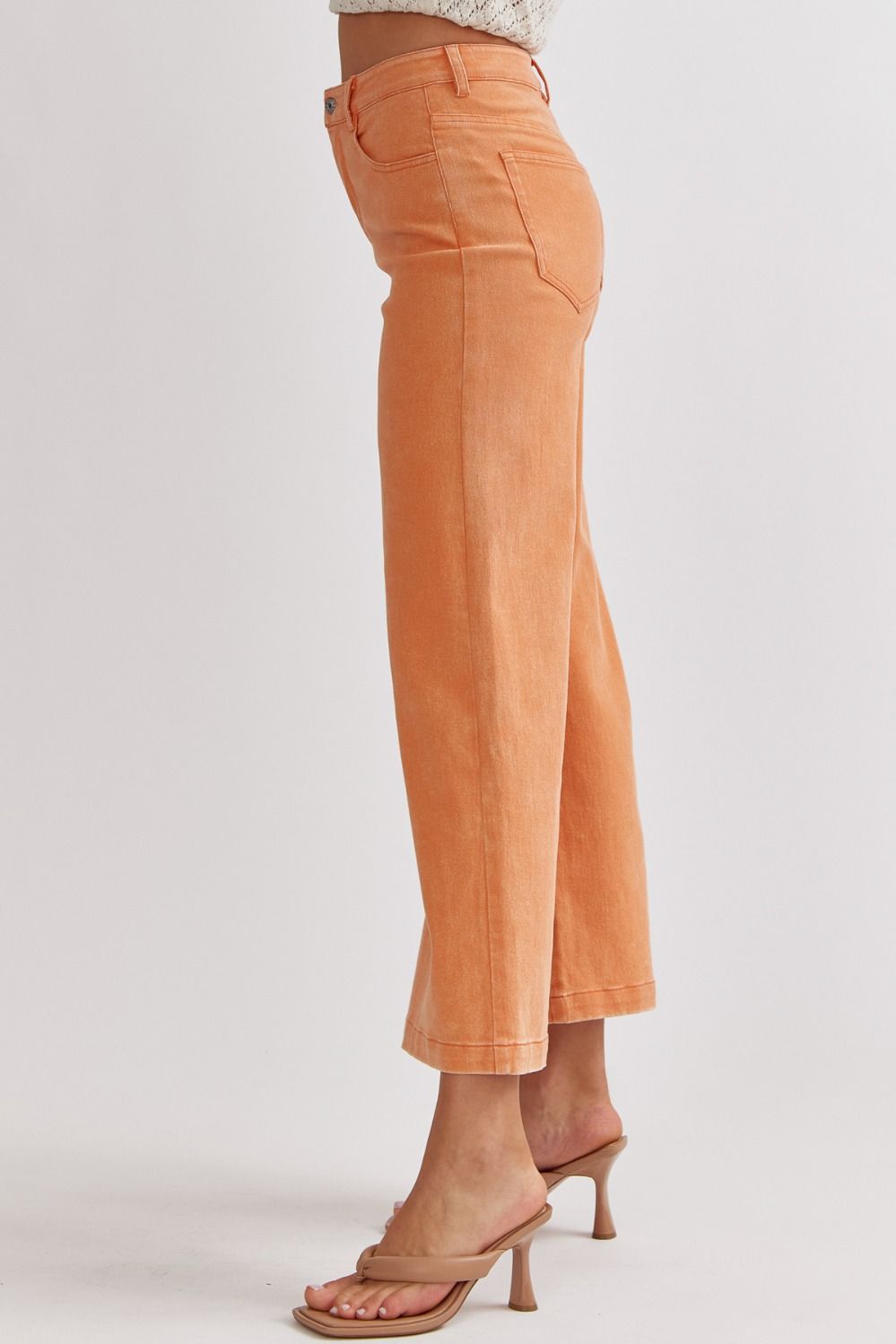 acid wash high waisted wide leg pants in tennessee orange-side view
