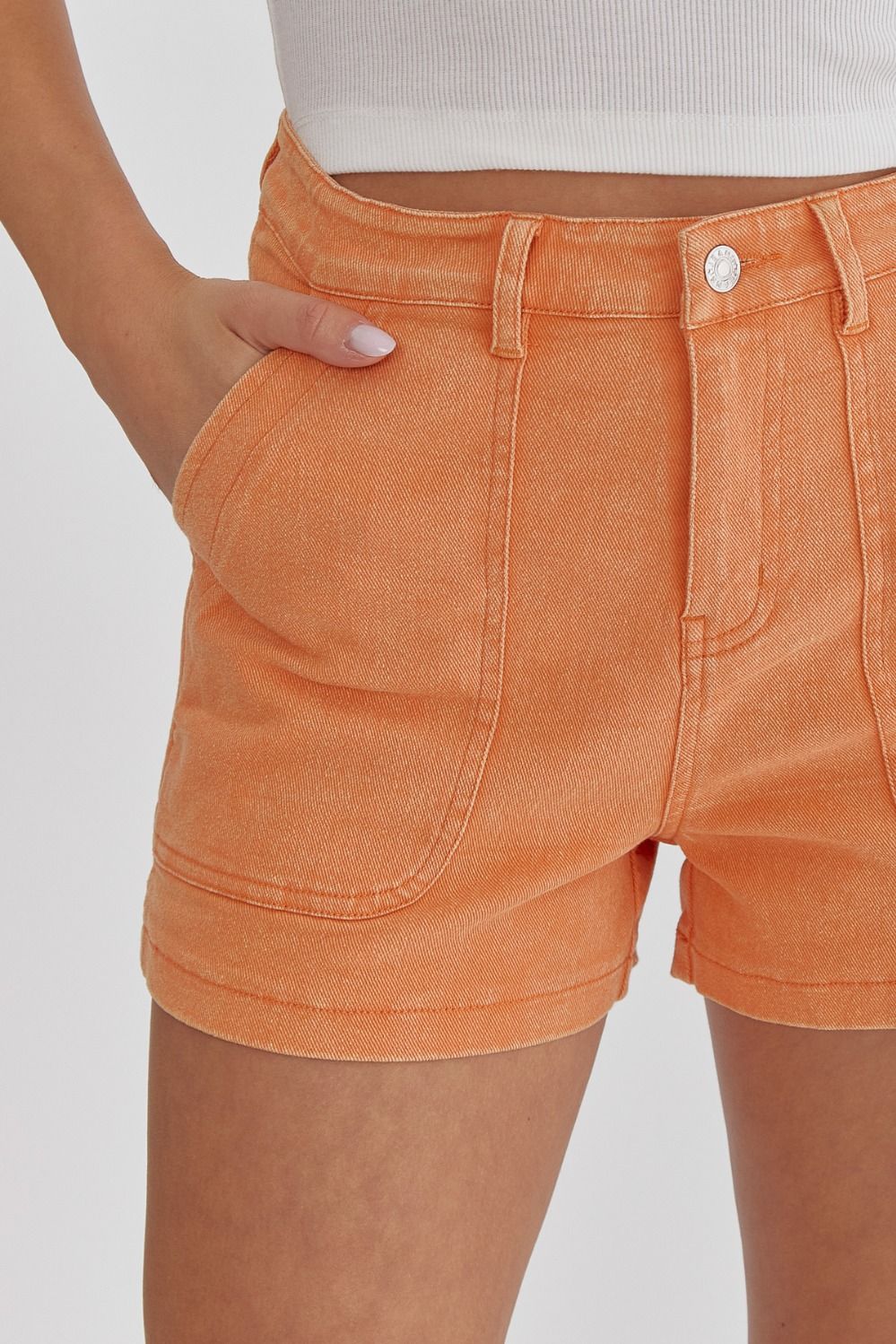 Tennessee Gameday Denim Utility Shorts in orange - front detail view