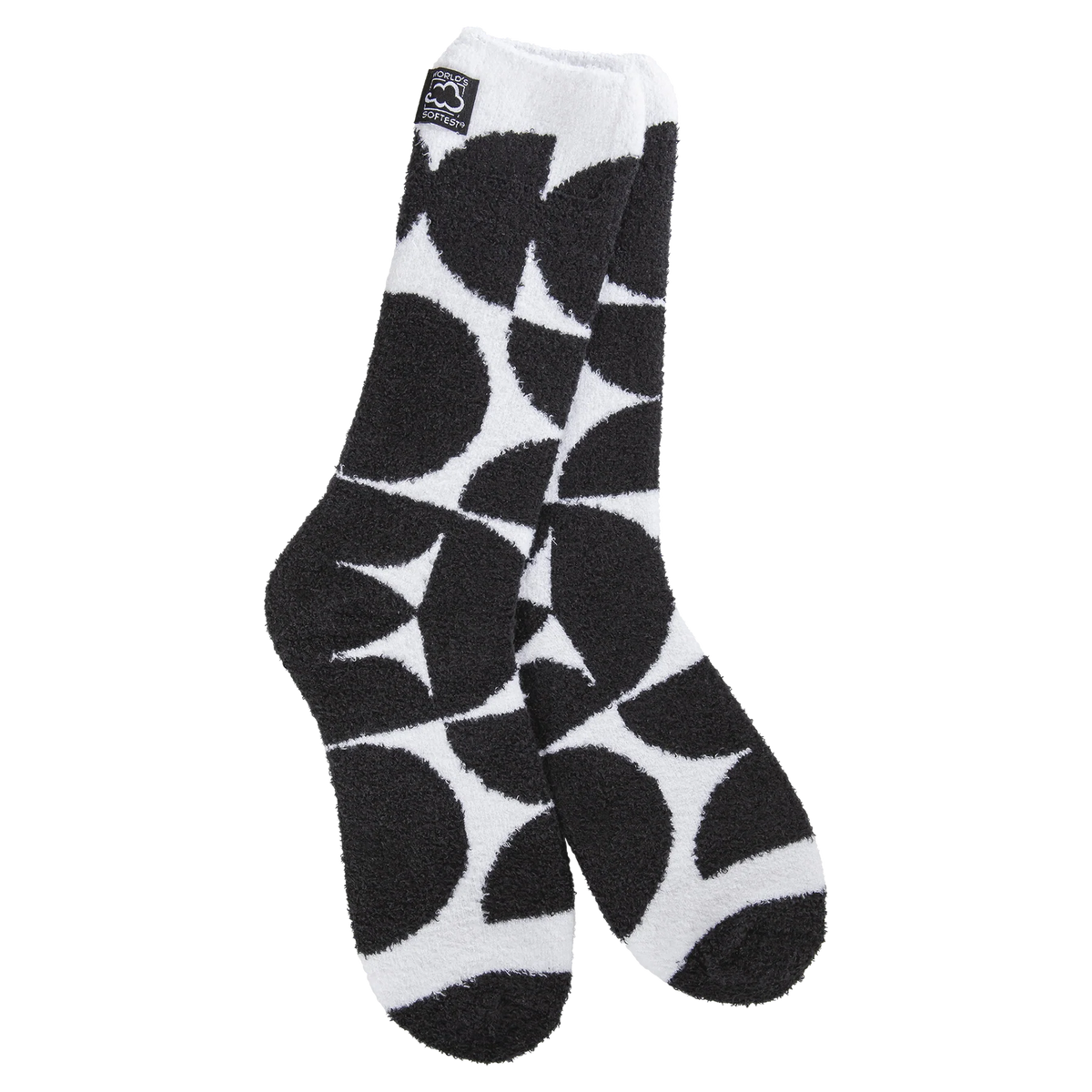worlds softest cozy cali crew socks in geo black and white
