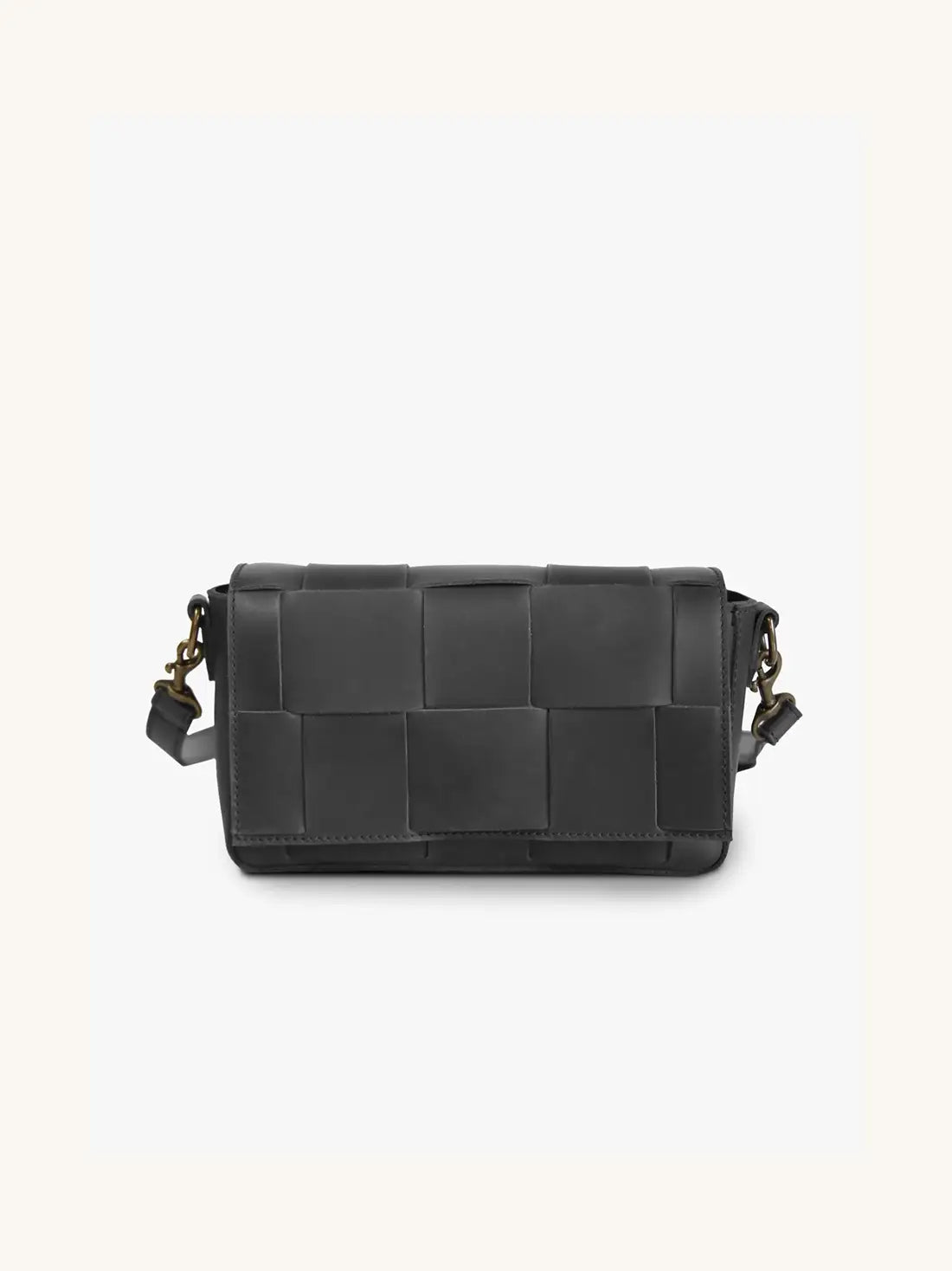 ABLE Mini Flap Woven Leather Crossbody Bag Black