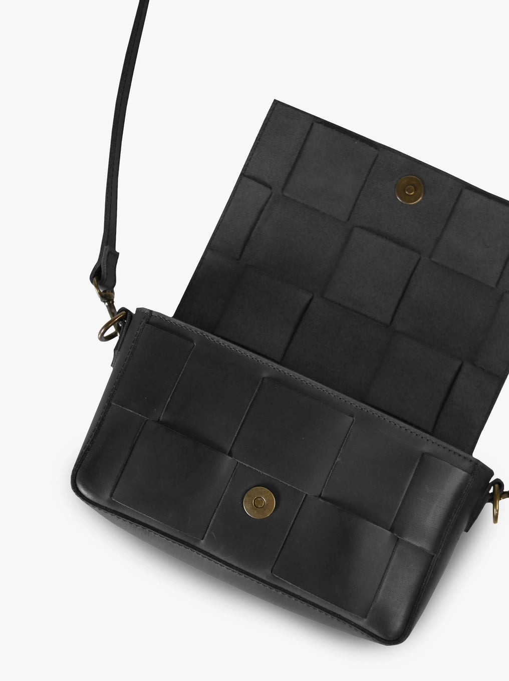 ABLE Mini Flap Woven Leather Crossbody Bag Black