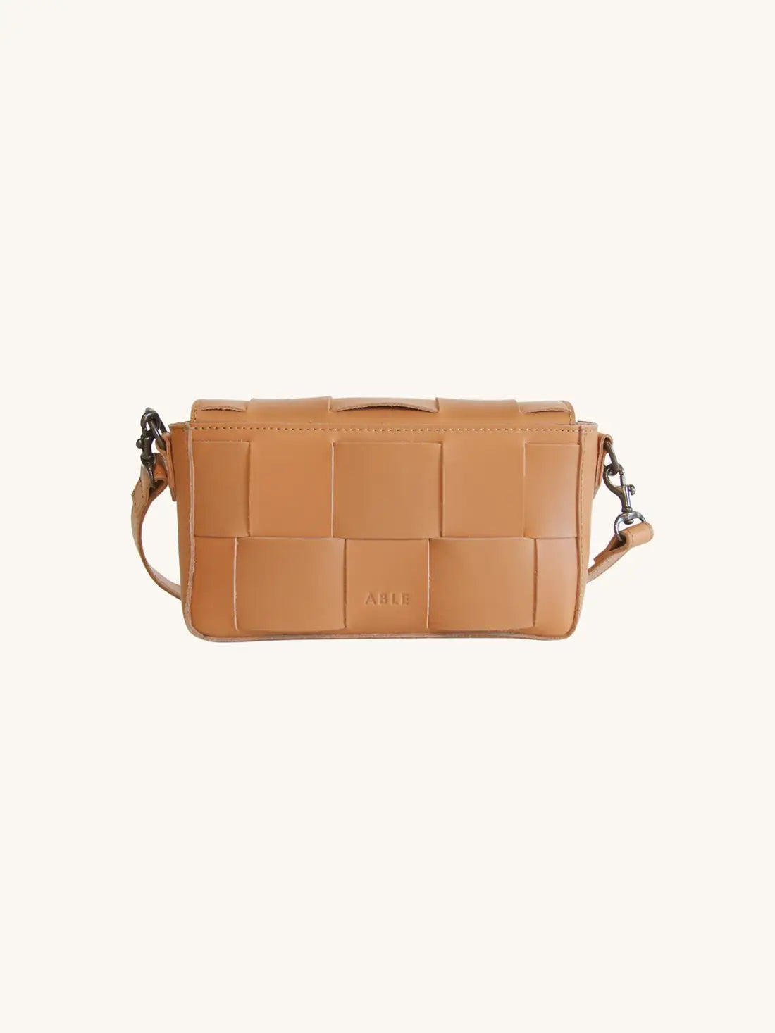 ABLE Mini Flap Woven Leather Crossbody Bag Mojave
