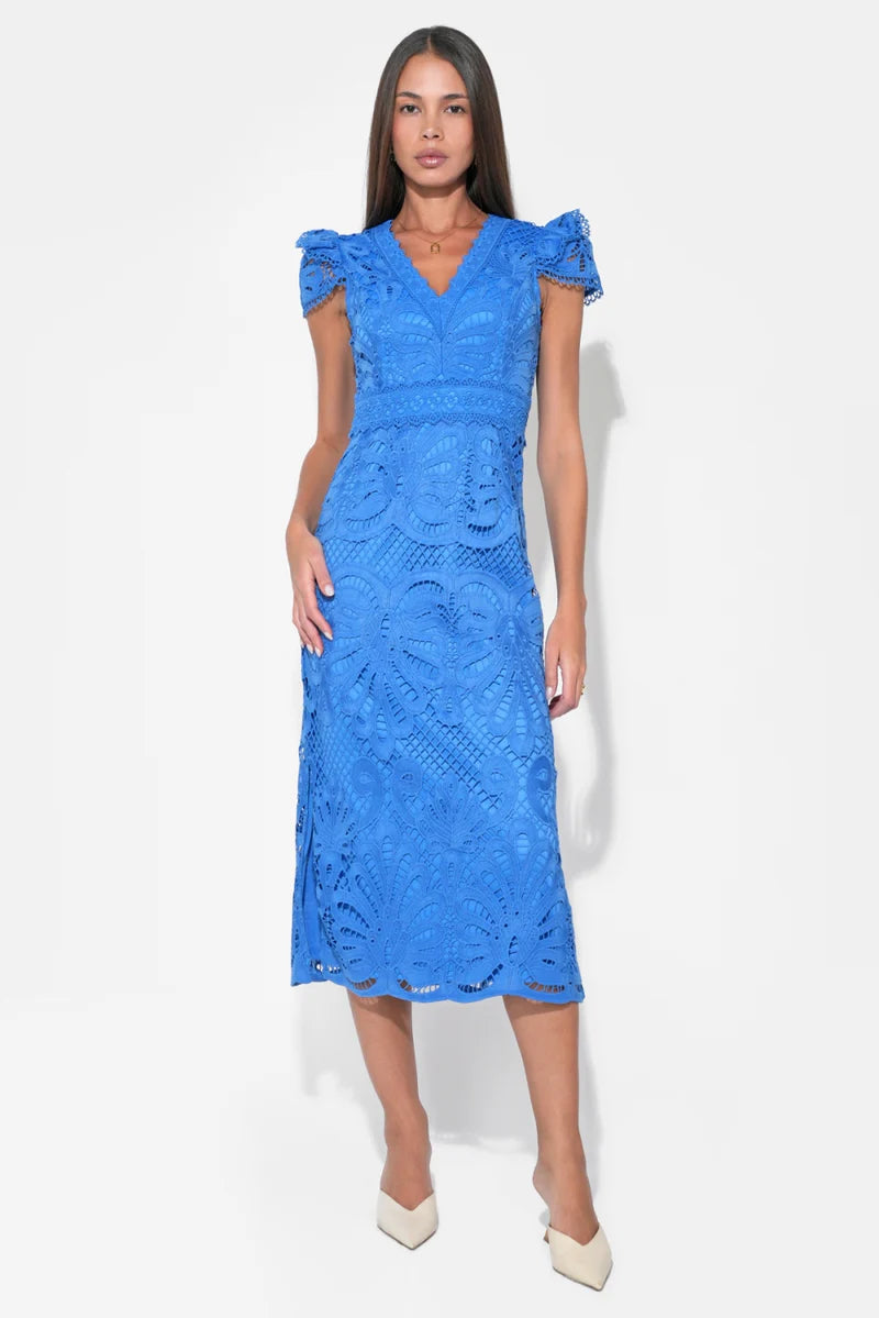 Adelyn Rae Daisy Cap Sleeve Scallop Lace Midi Dress CORNELIABLUE / M Adelyn Rae Daisy Cap Sleeve Scallop Lace Midi Dress CORNELIABLUE / M