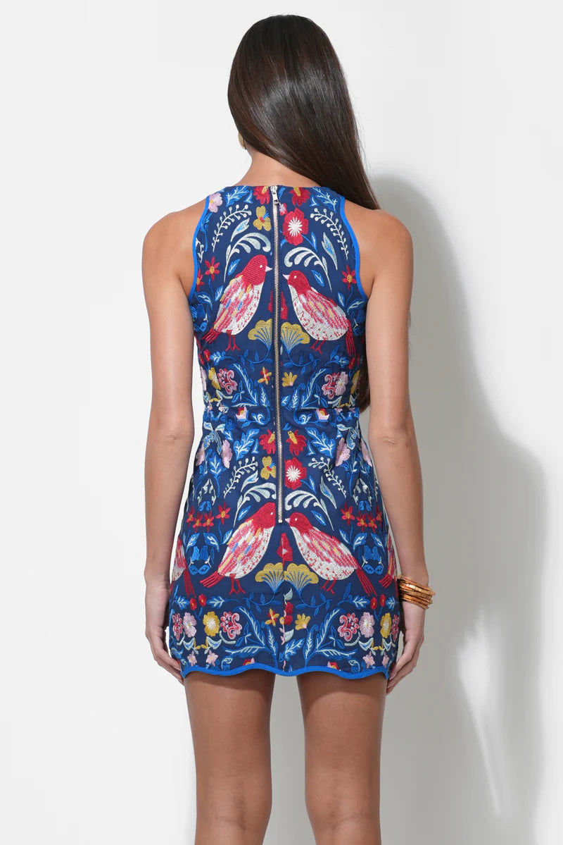 Adelyn Rae Jayz Embroidered Mini Dress in blue multi