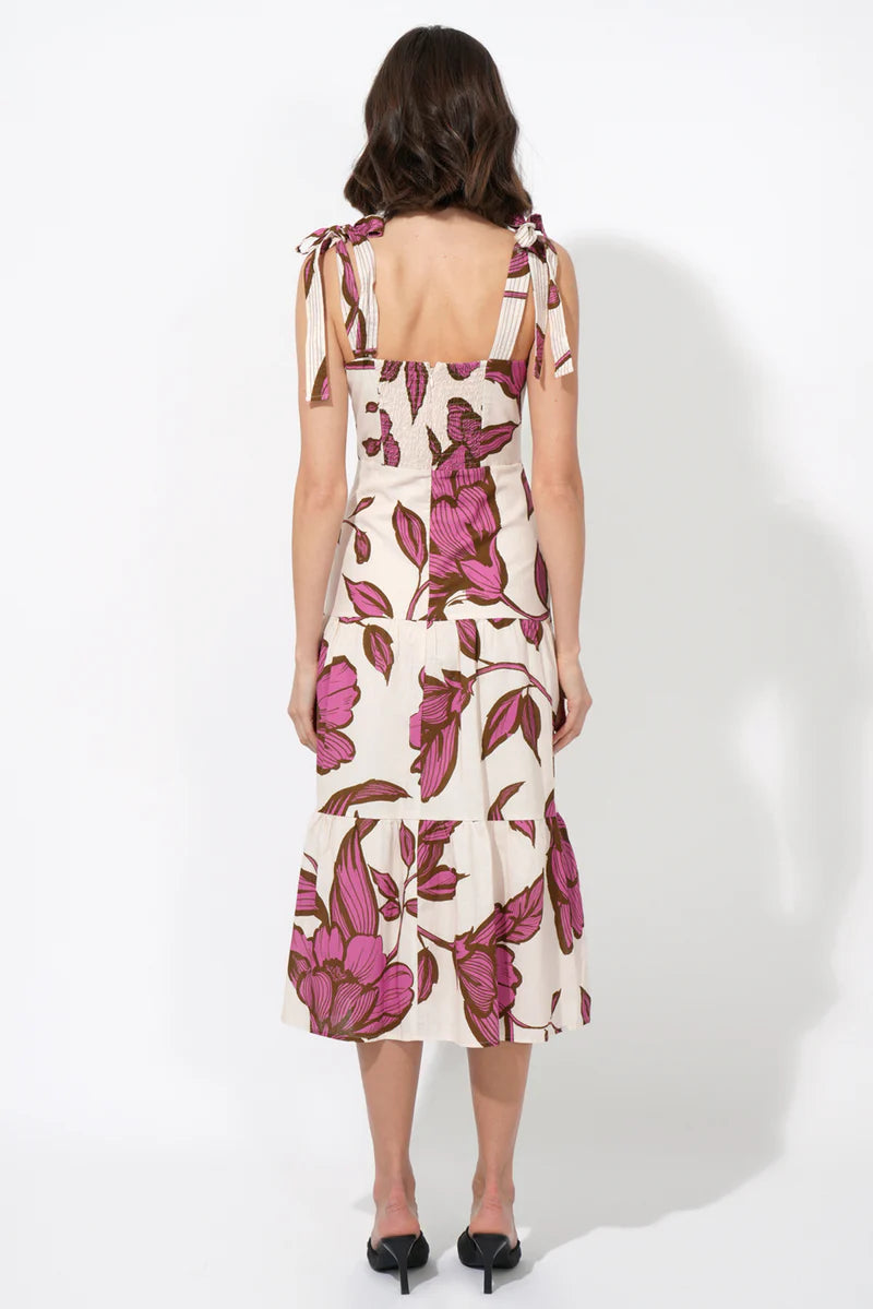 Adelyn Rae Melrose Shoulder Tie Printed Maxi Dress in cream pink
