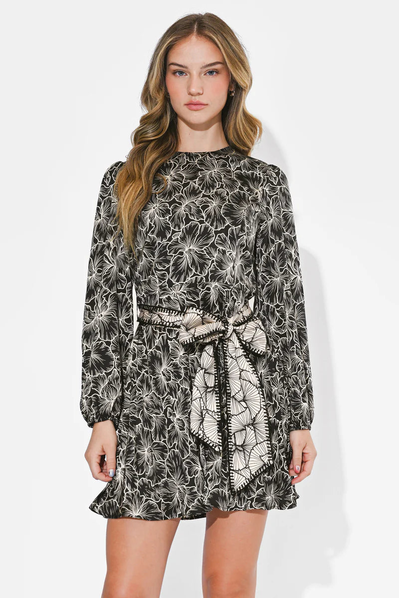 Adelyn Rae Sasha Pleated Long Sleeve Mini Dress