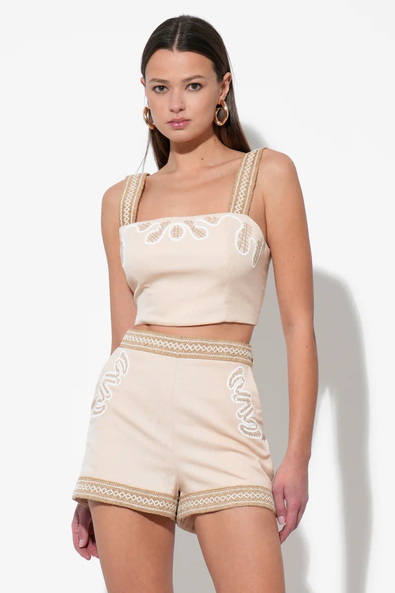 Adelyn Rae Traci Embroidered Cropped Top in natural