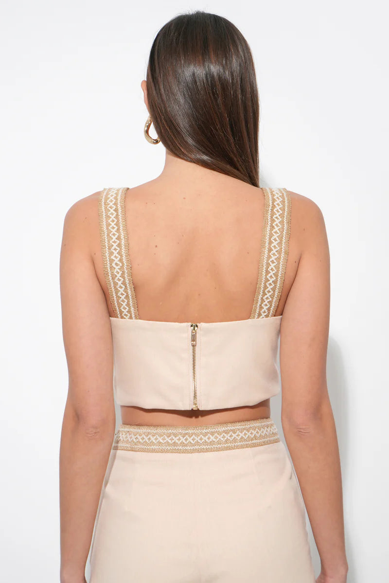 Adelyn Rae Traci Embroidered Cropped Top in natural