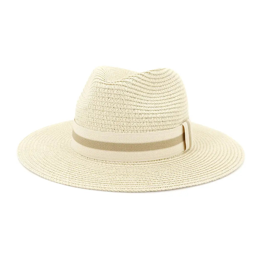 two tone wide belt straw sun hat in beige