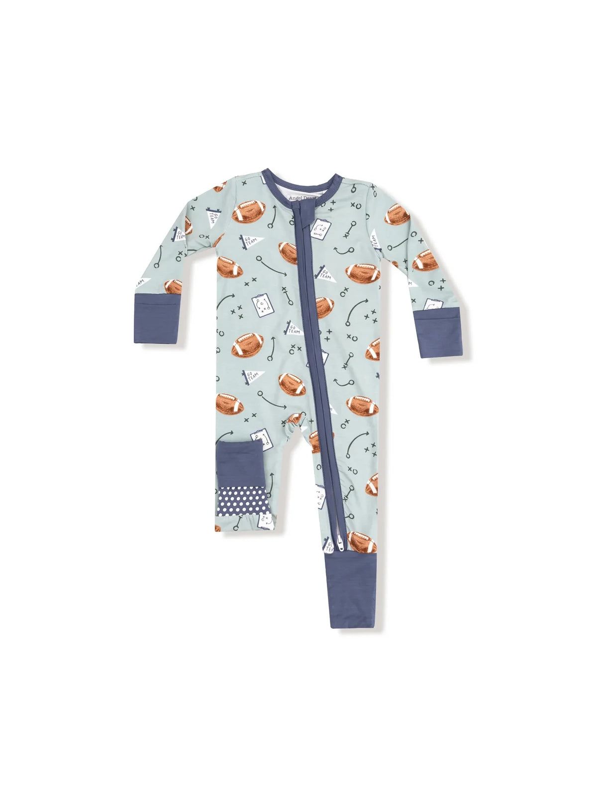 Angel Dear 2-Way Zipper Romper Touchdown Time Grey Mist