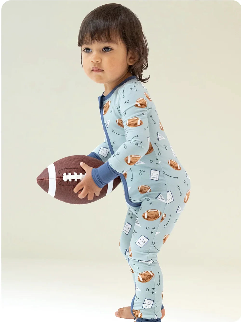 Angel Dear 2-Way Zipper Romper Touchdown Time Grey Mist