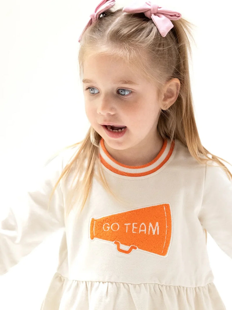 Angel Dear Baby & Toddler Orange & White Varsity Go Team Dress