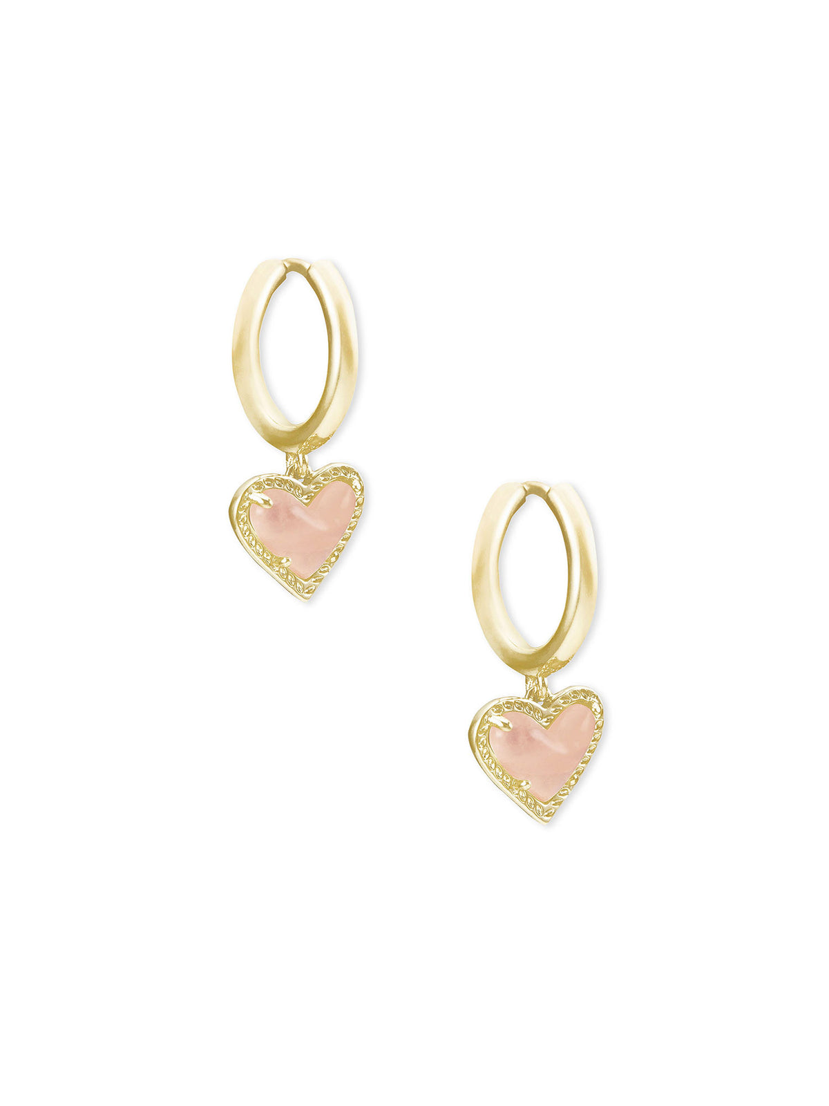 Kendra Scott Ari Heart Gold Huggie Earrings in Rose Quartz
