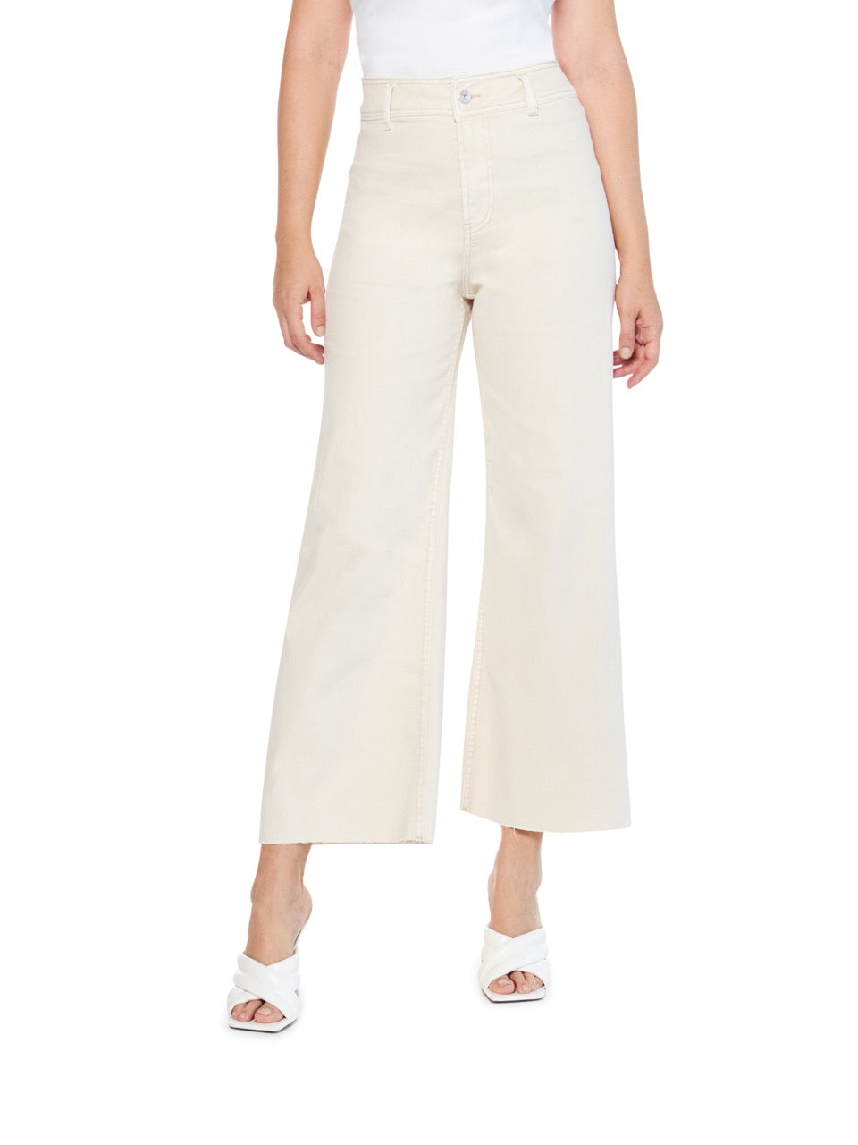 articles of society carine high rise raw wide leg jeans in stone-front view