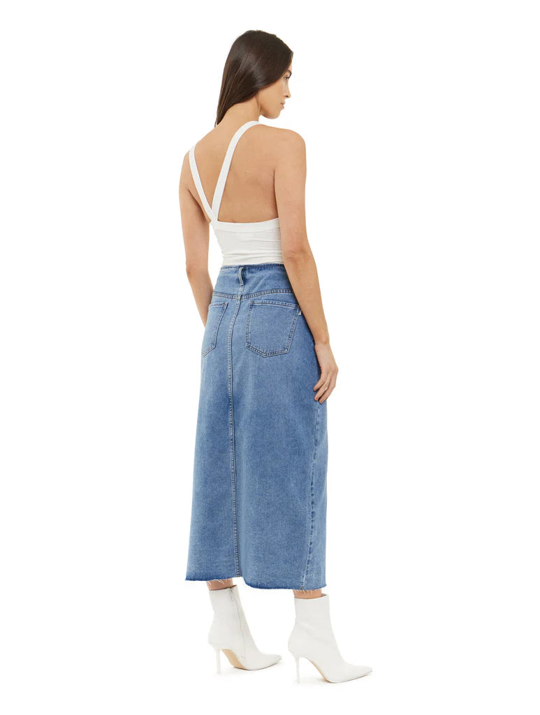 articles of society hutton slit denim skirt in delta back view