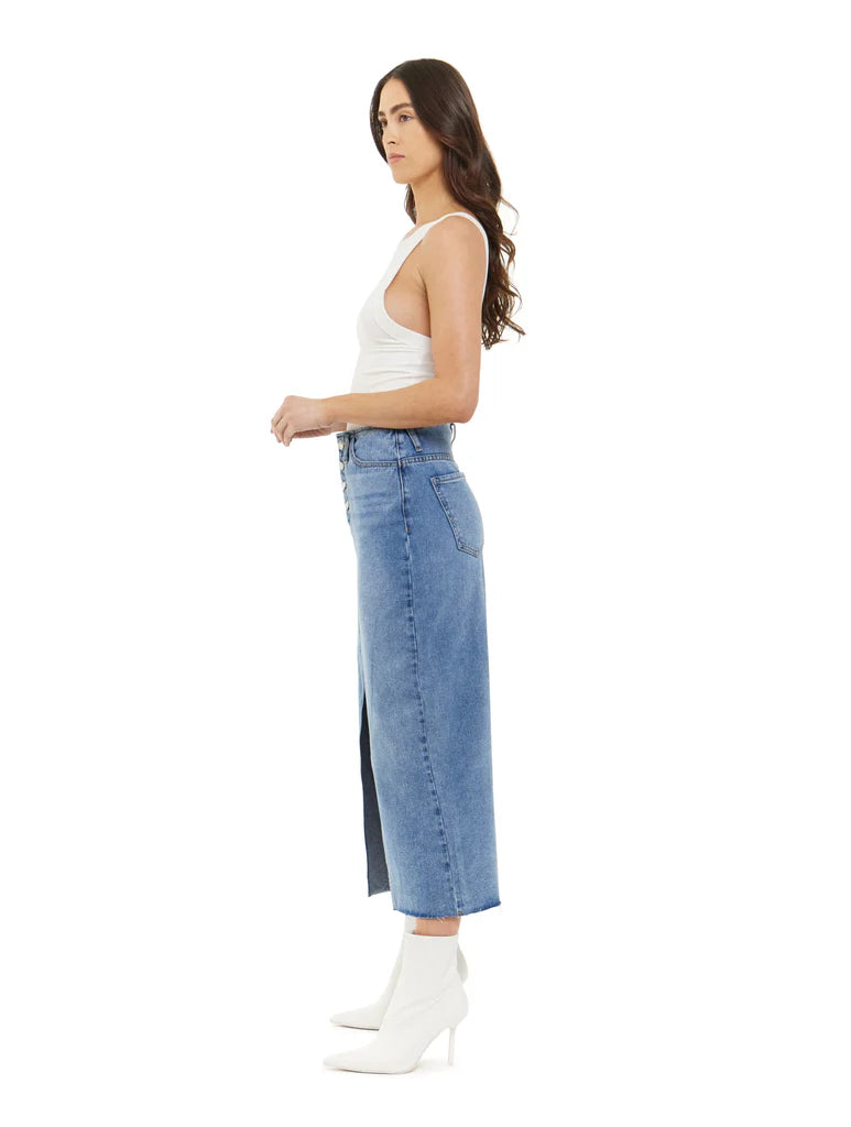 articles of society hutton slit denim skirt in delta side view