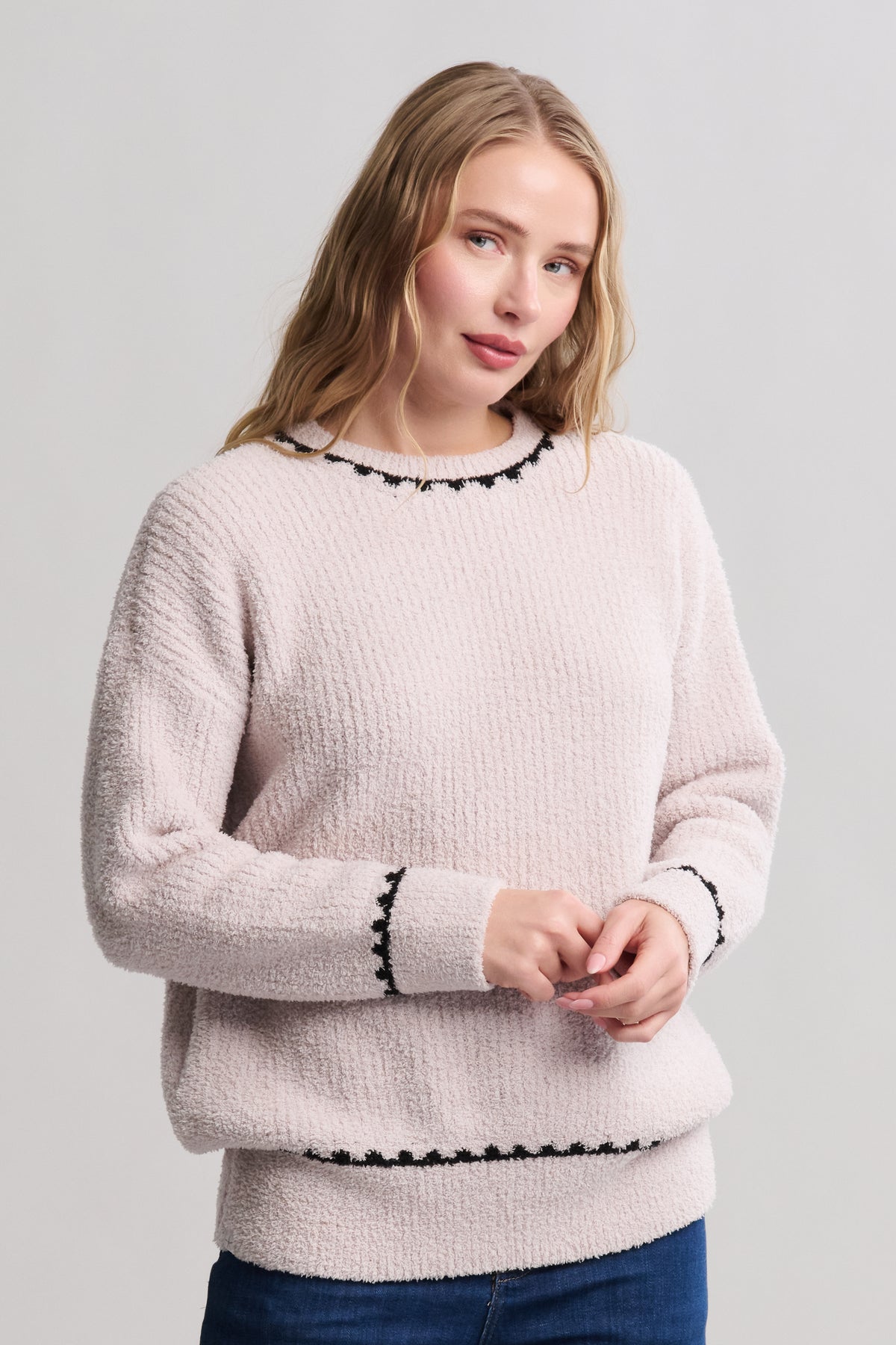 Barefoot Dreams CozyChic® Ribbed Sweater with Blanket Stitch