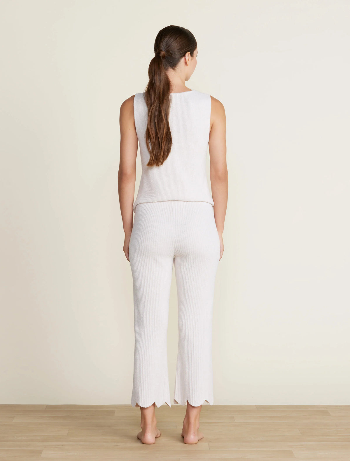 Barefoot Dreams The CozyChic Ultra Lite Scallop Cropped Pant in sand dune - back view