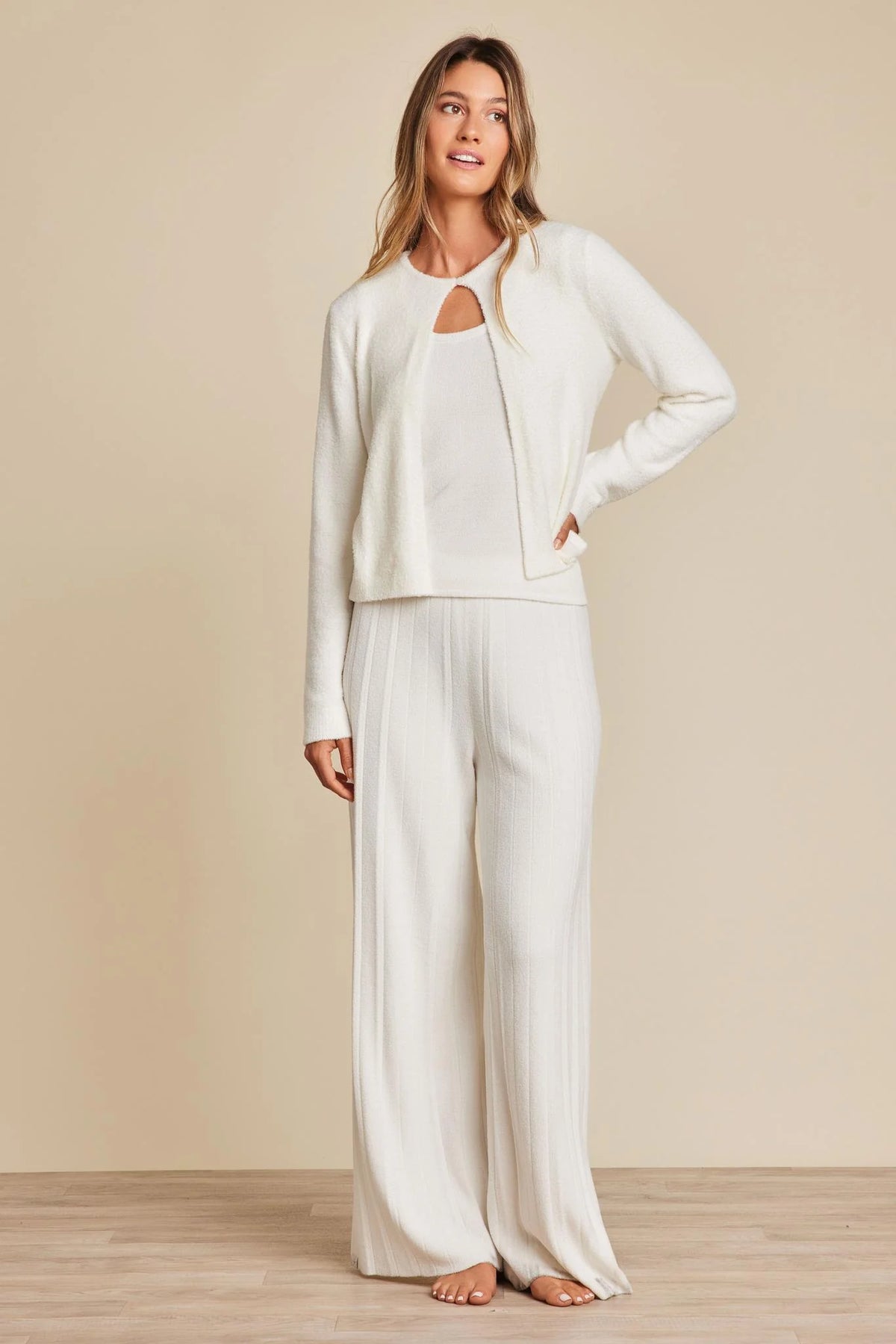 Barefoot Dreams CozyChic Lite® Striped Button Cardigan in pearl