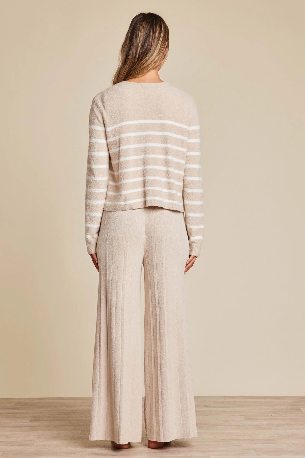 Barefoot Dreams CozyChic Lite® Striped Button Cardigan in stone pearl