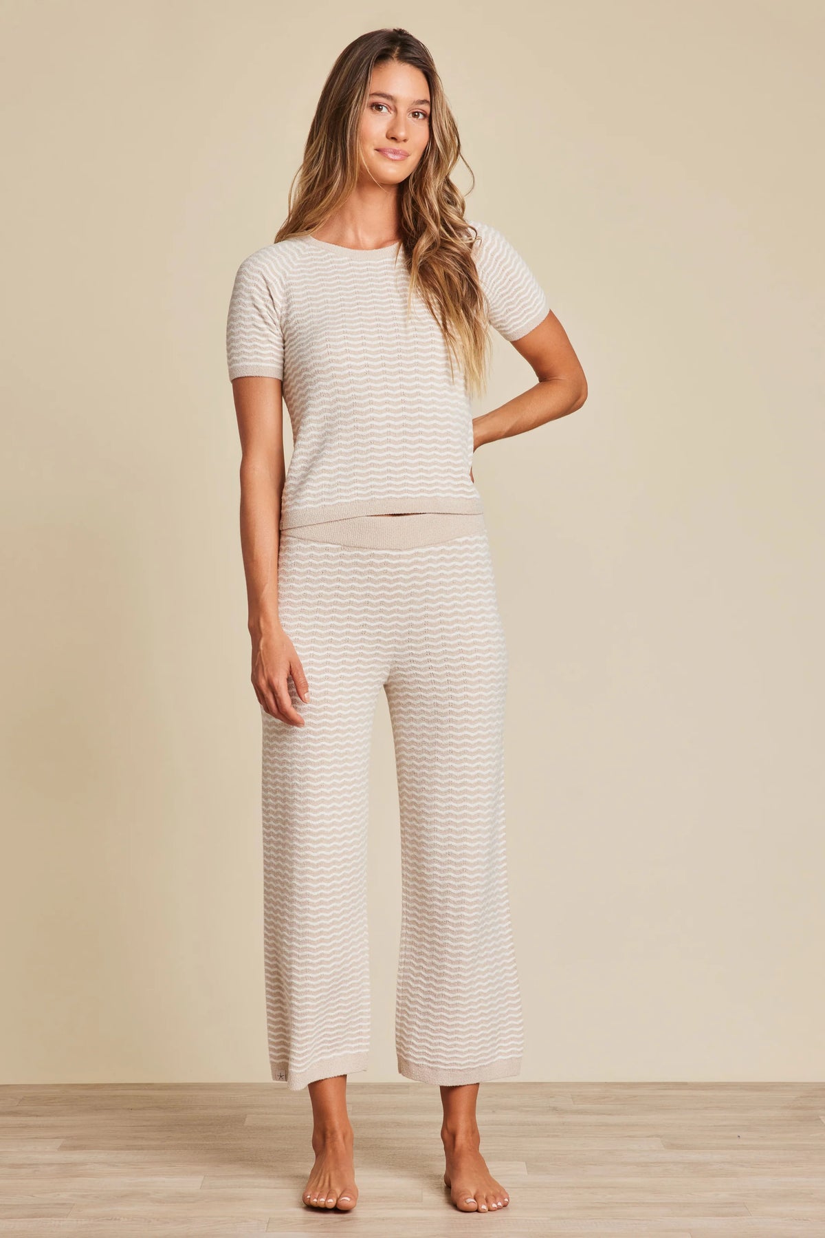 Barefoot Dreams CozyChic Ultra Lite® Pointelle Short Sleeve in stone pearl