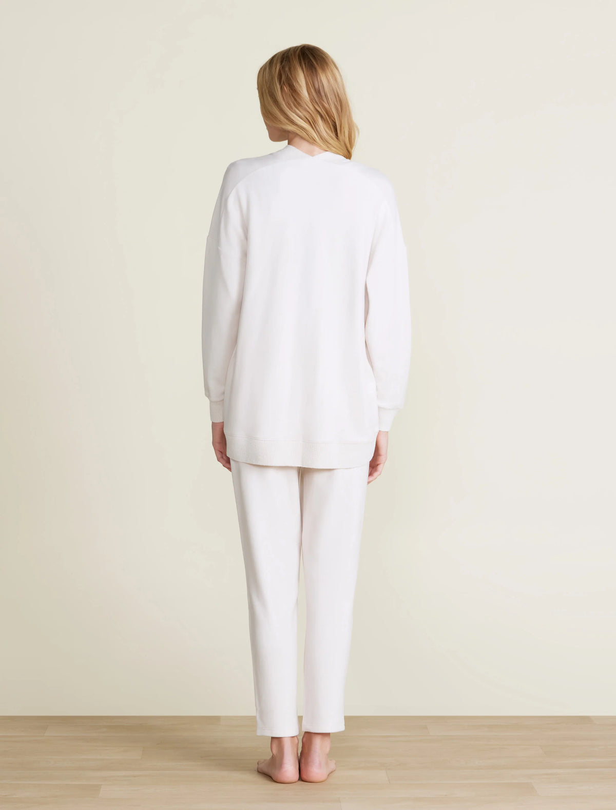 Barefoot Dreams Malibu Collection Brushed Fleece Cardigan in sand dune - back view