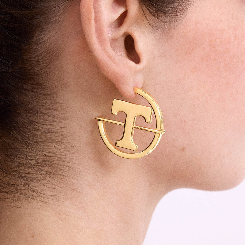 Bauble Bar University of Tennessee Gold Power T Hoop Earrings TN Vols Gameday