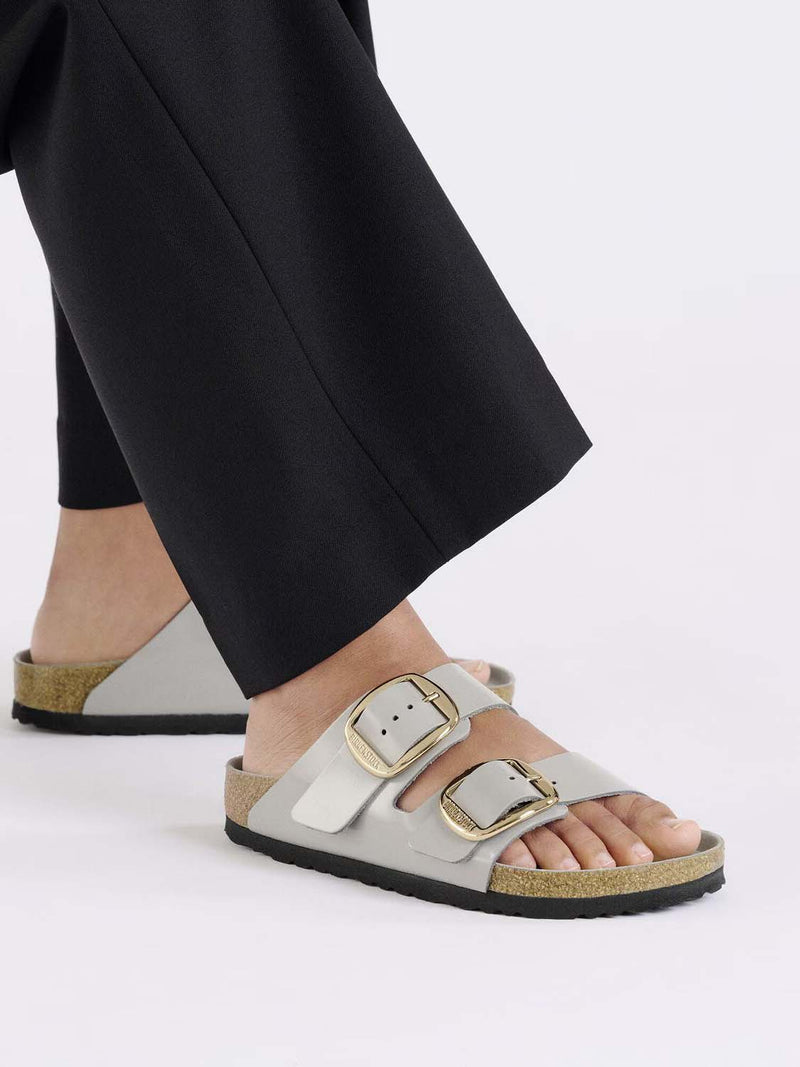 BIRKENSTOCK Arizona Big Buckle Natural Patent Leather High-Shine Stone Coin Narrow