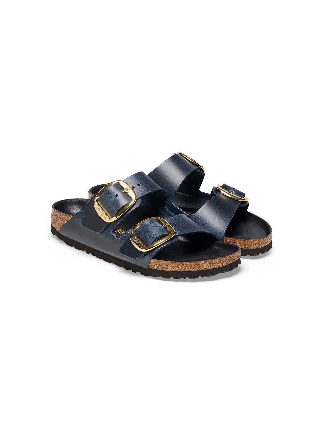 birkenstock arizona big buckle sandals in oiled leather blue narrow