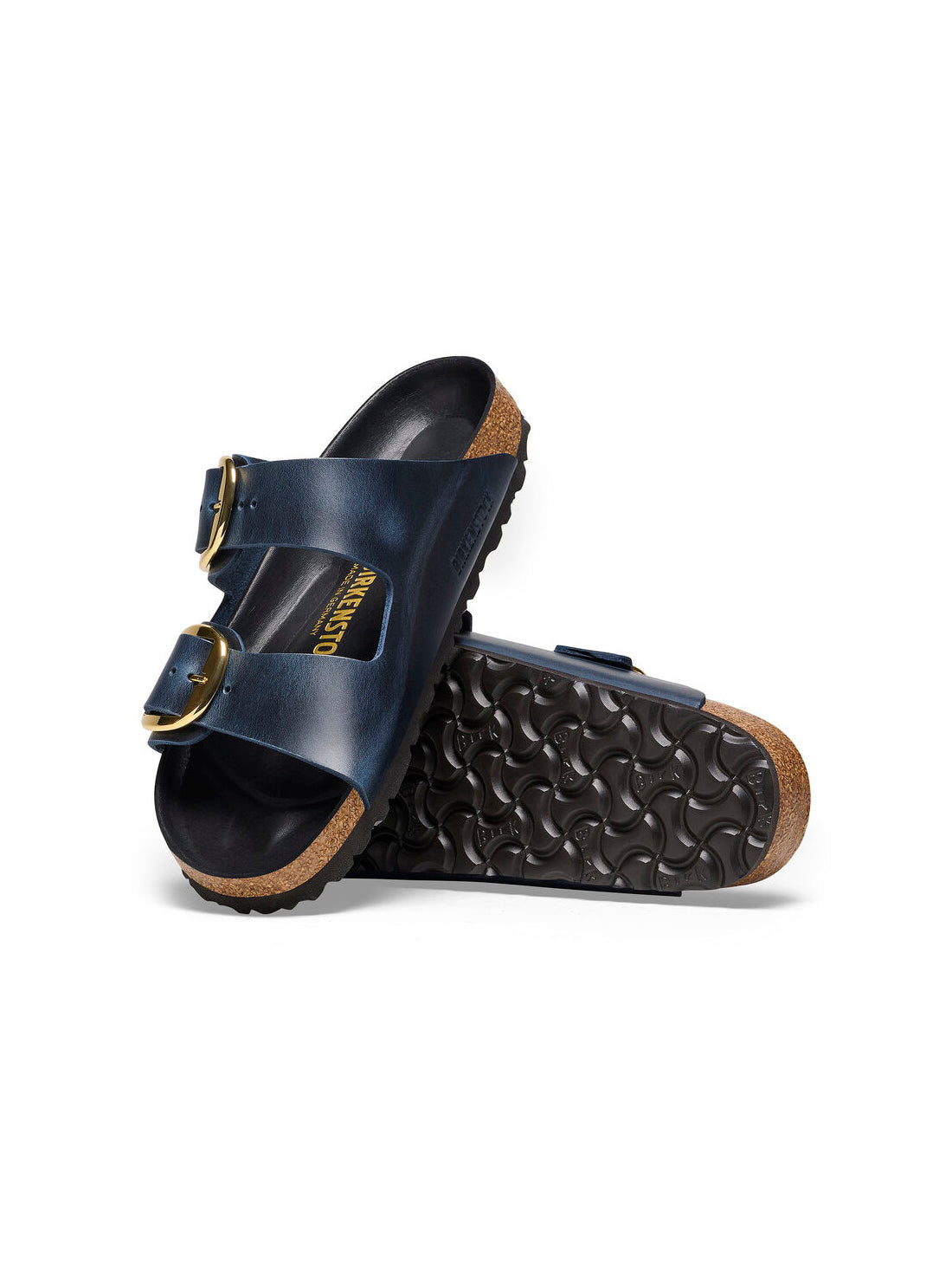 birkenstock arizona big buckle sandals in oiled leather blue narrow