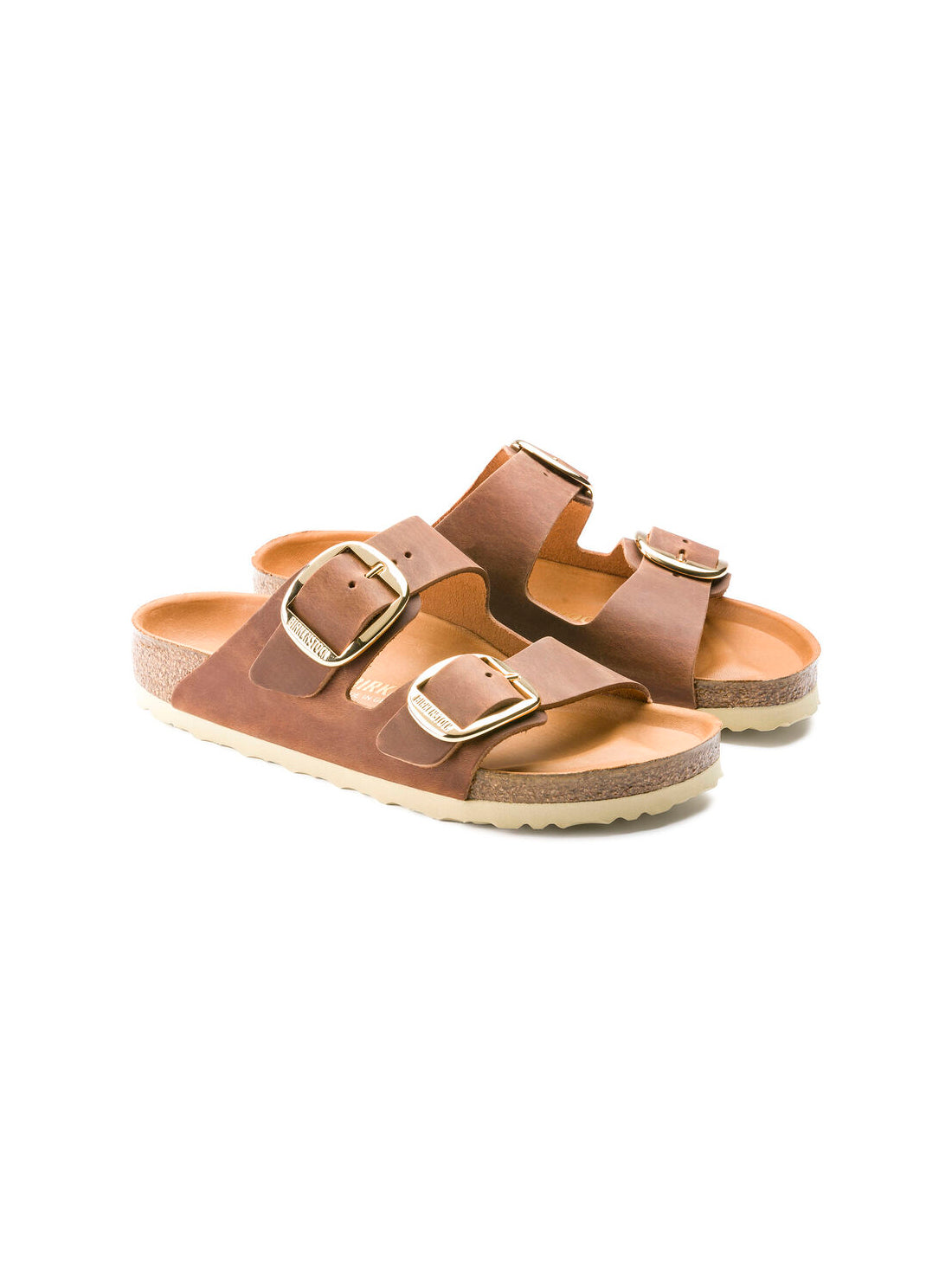 birkenstock arizona big buckle sandals in oiled leather cognac narrow