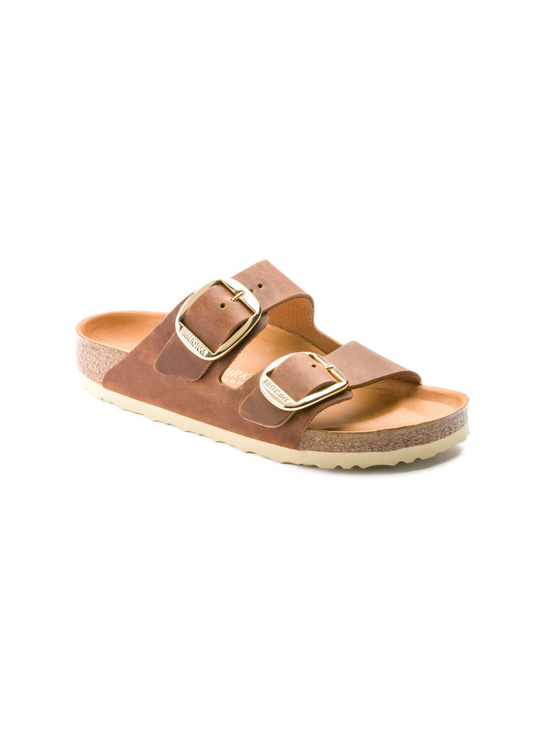 birkenstock arizona big buckle sandals in oiled leather cognac narrow