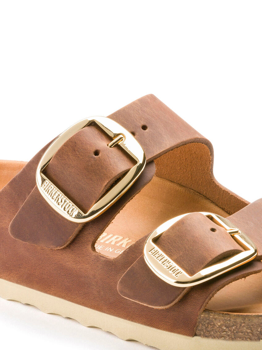 birkenstock arizona big buckle sandals in oiled leather cognac regular