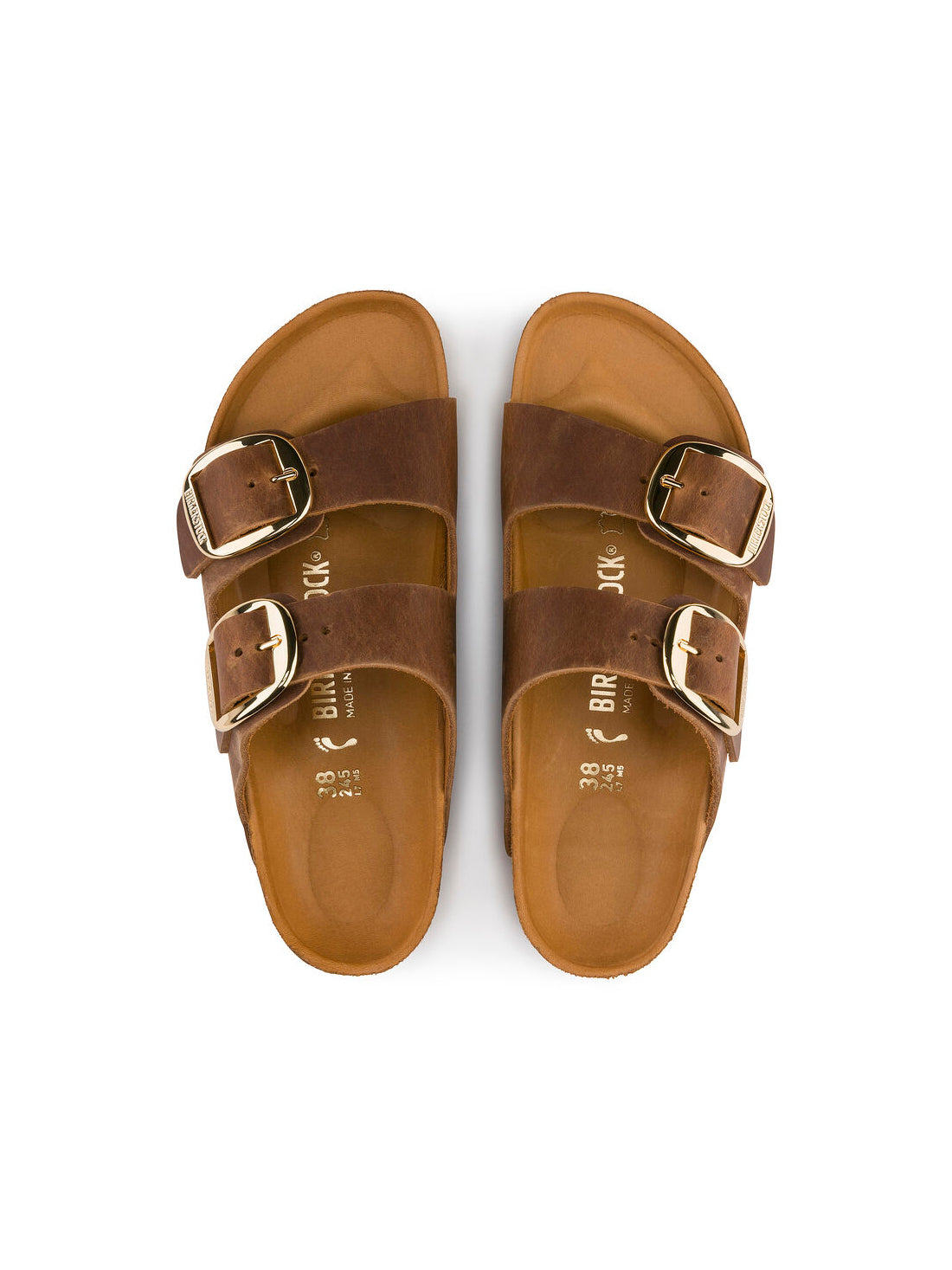 birkenstock arizona big buckle sandals in oiled leather cognac regular