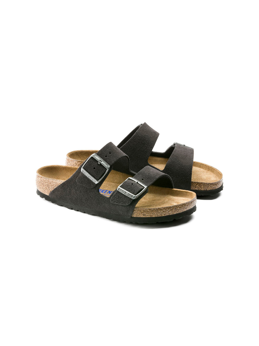 birkenstock arizona soft footbed sandal in suede leather velvet gray narrow